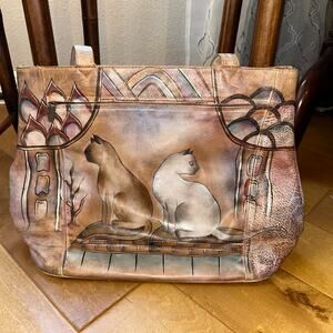 Vintage Sova Hand Painted Leather Shoulder Bag cats